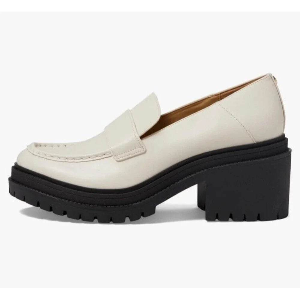 Michael Kors Rocco Block Heeled Loafer Leather LT Cream 9.5 - Picture 2 of 7